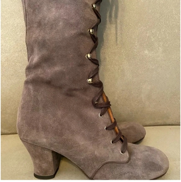 Chie Mihara QUECHU Suede Vintage Lace Up Knee High Rounded Toe Boots - Picture 1 of 5